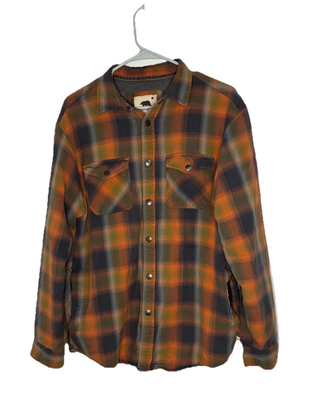 Orange & Black Plaid Button-Up Flannel Shirt